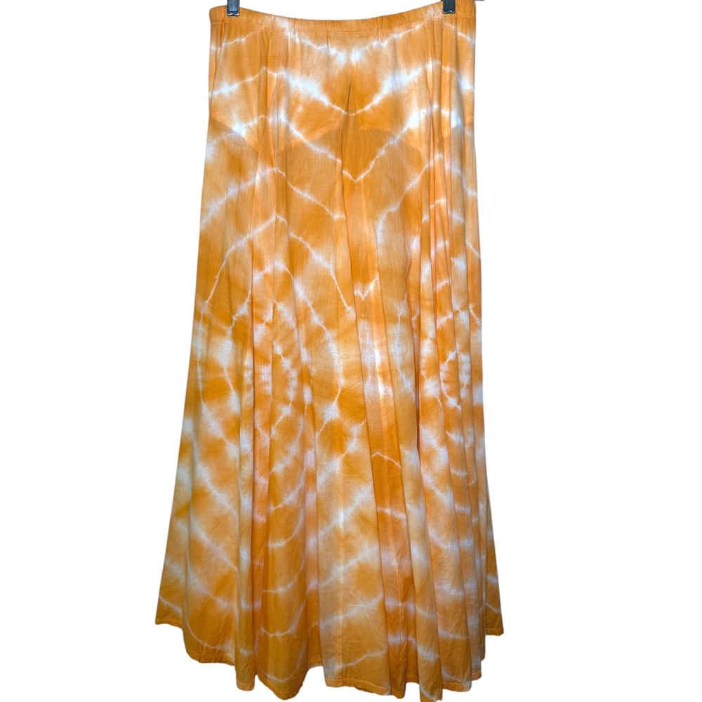 SOFT SURROUNDINGS Orange Tie Dye Cotton Lined Boho Maxi Skirt Size Small - Picture 2 of 7
